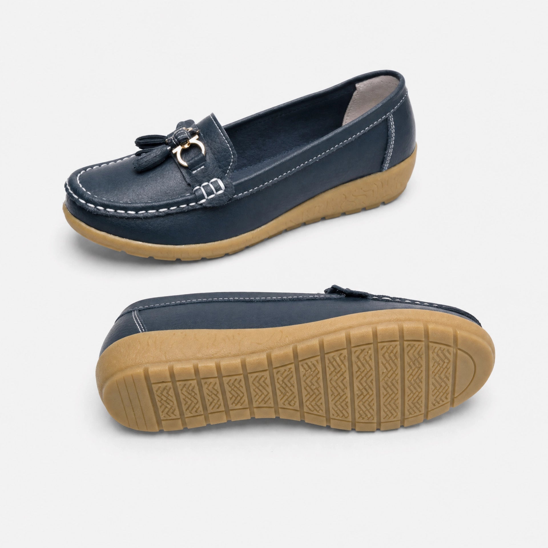 White Gold Buckle Tassel Loafers