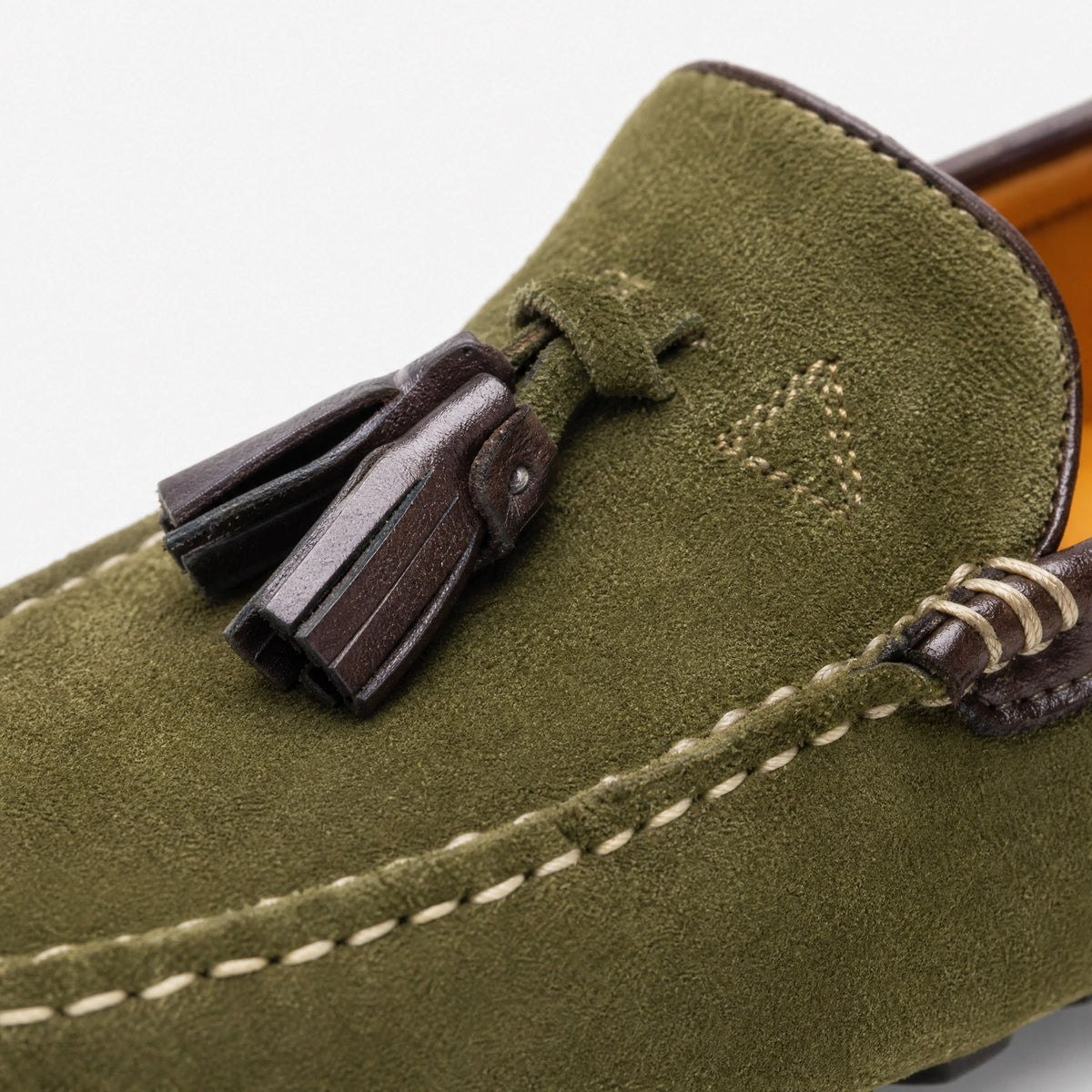 Khaki Suede Tassel Driving Loafers