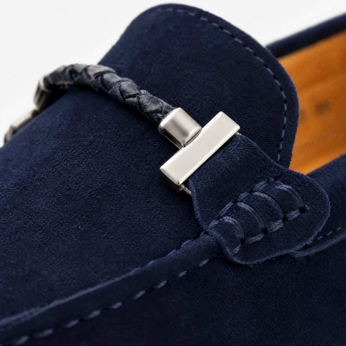 Navy Suede Chain Driving Loafers