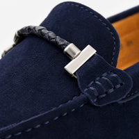 Navy Suede Chain Driving Loafers