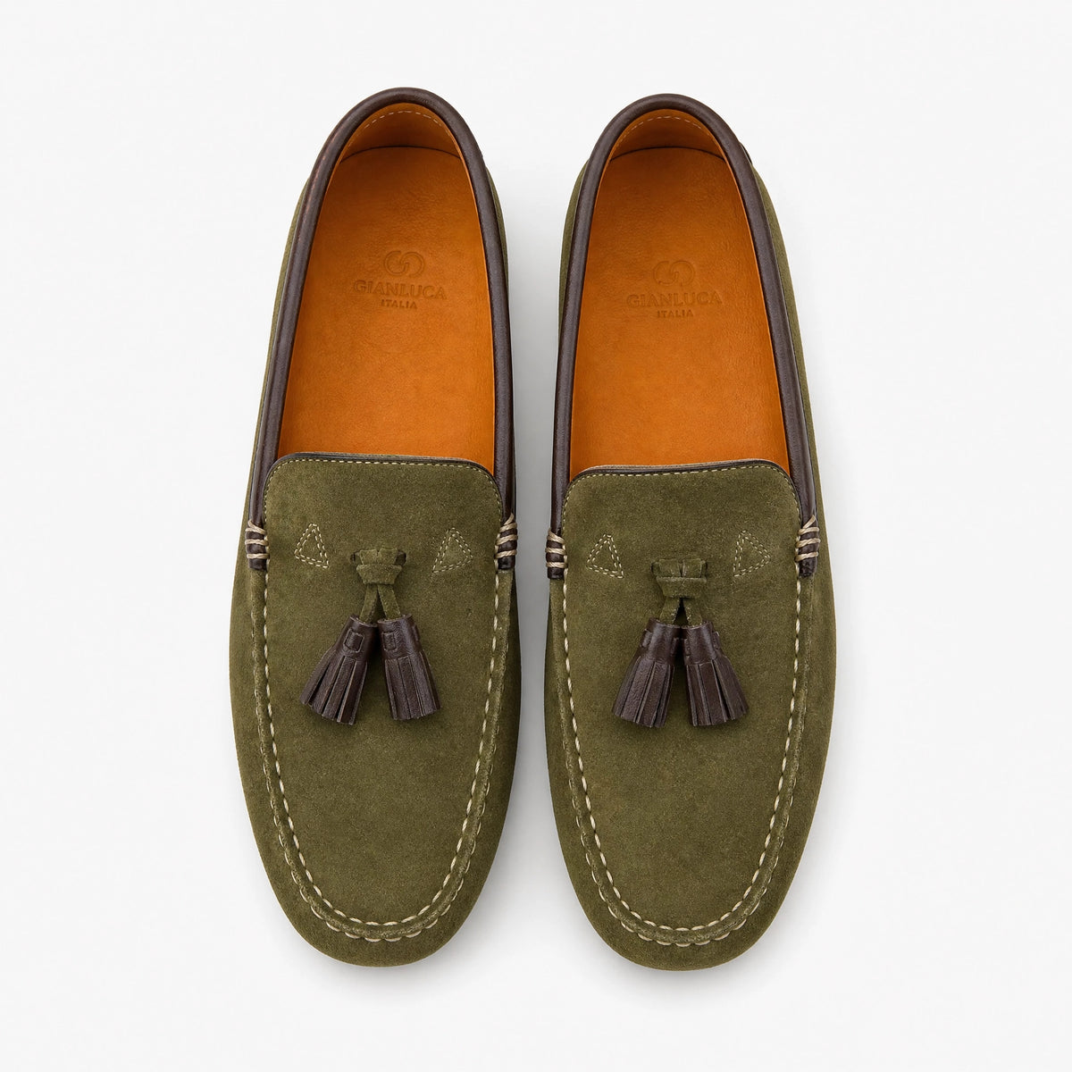 Khaki Suede Tassel Driving Loafers