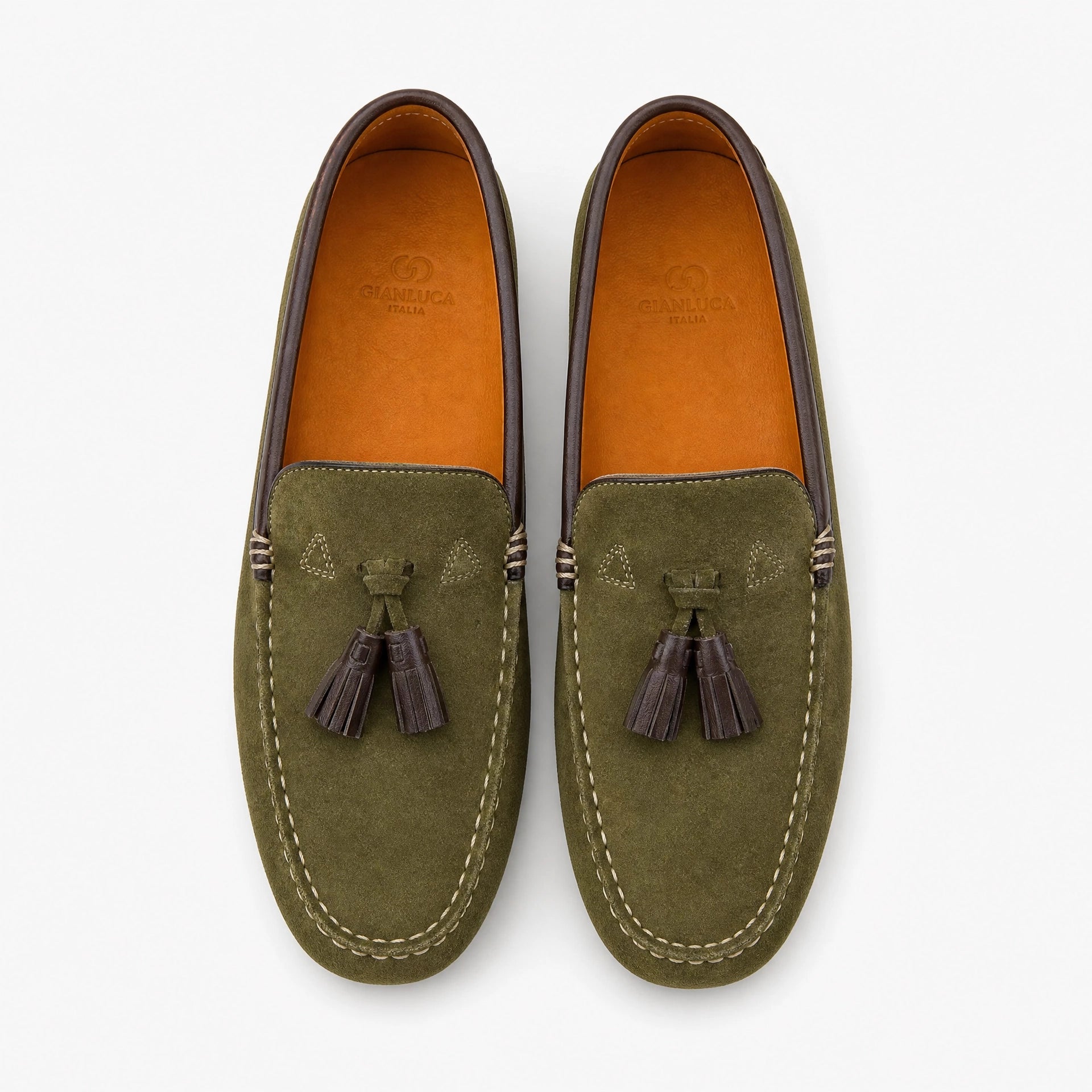 Khaki Suede Tassel Driving Loafers