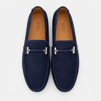 Navy Suede Chain Driving Loafers