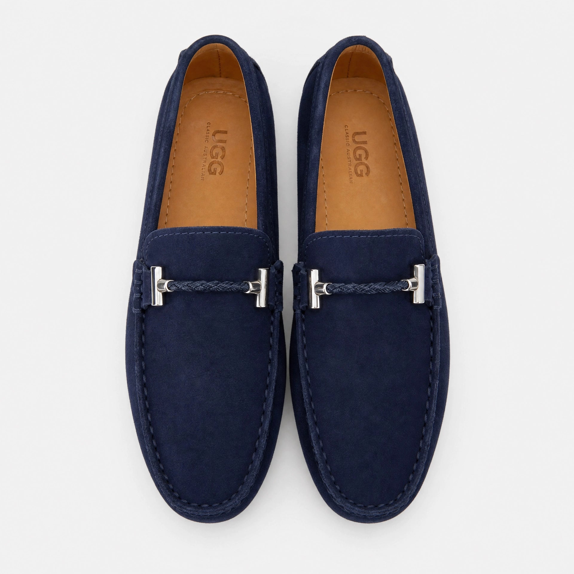Navy Suede Chain Driving Loafers