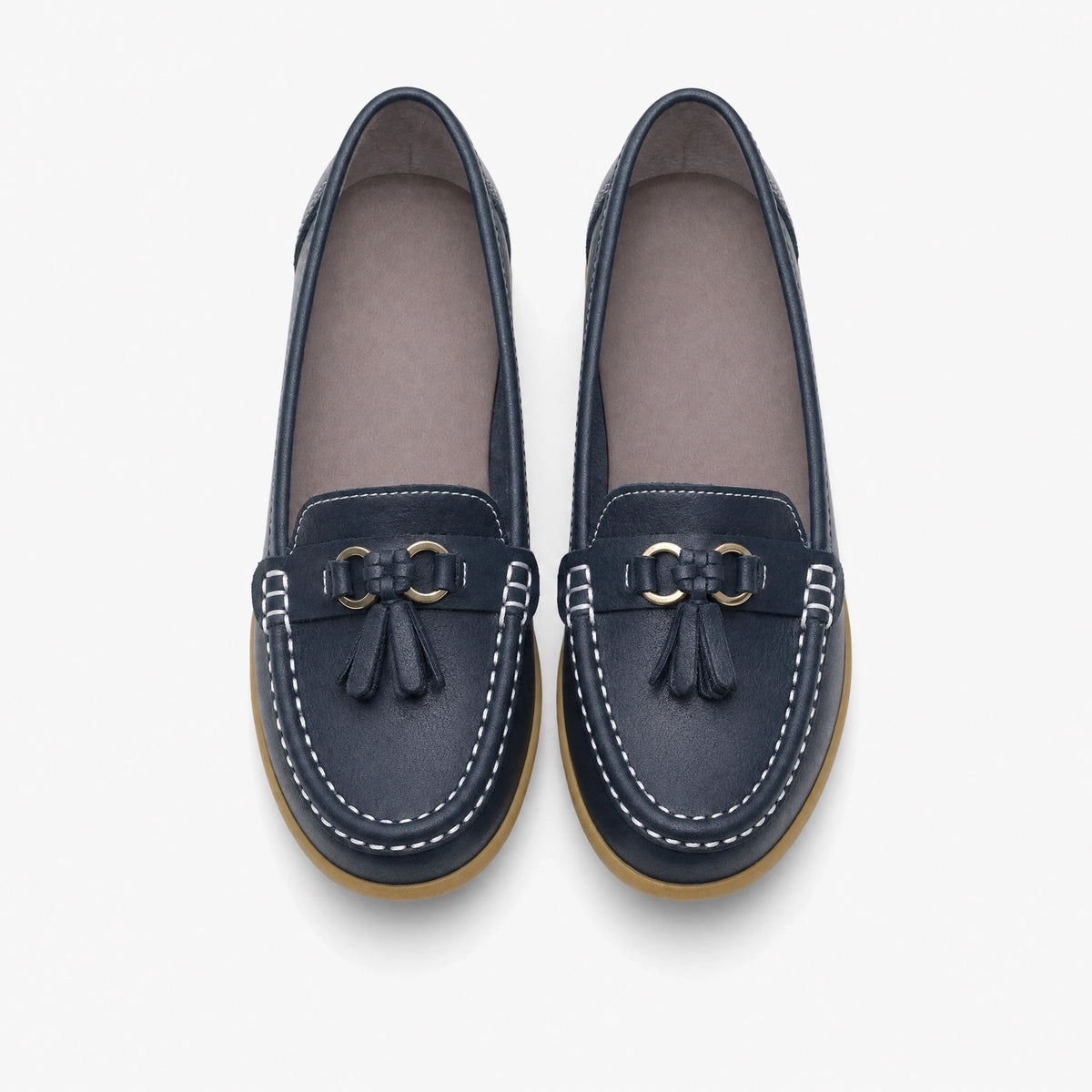 White Gold Buckle Tassel Loafers