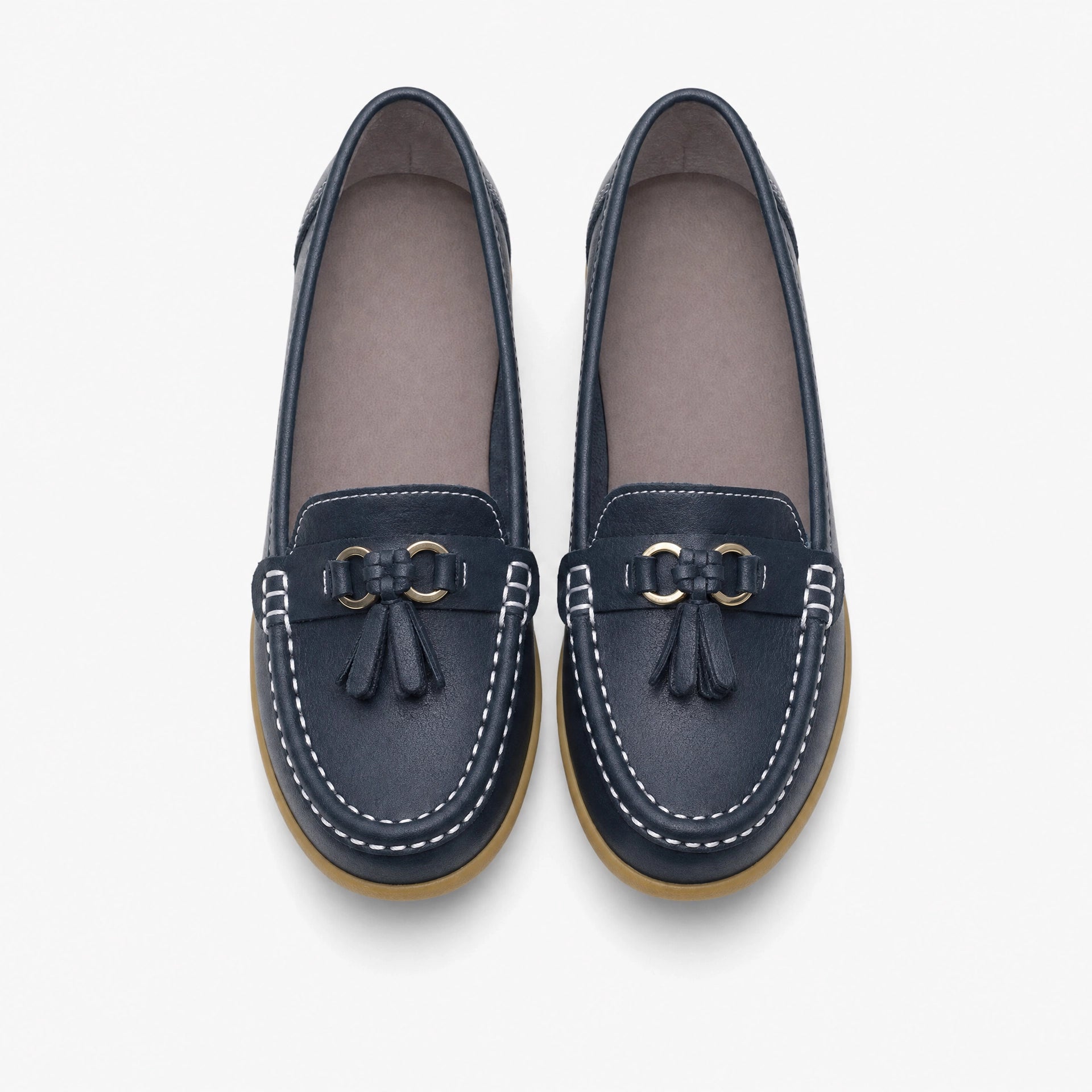 White Gold Buckle Tassel Loafers