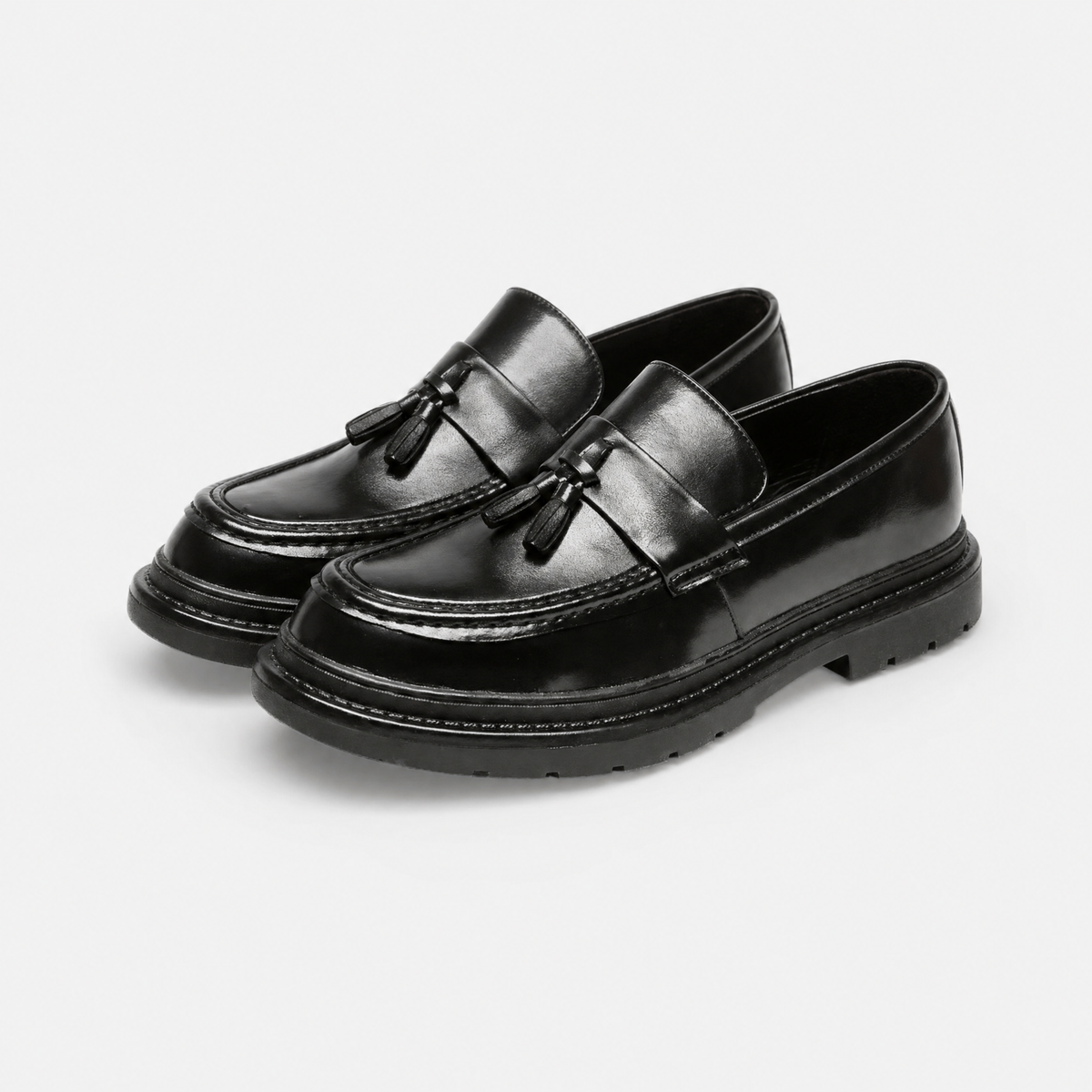 Black Patent Tassel Block Loafers