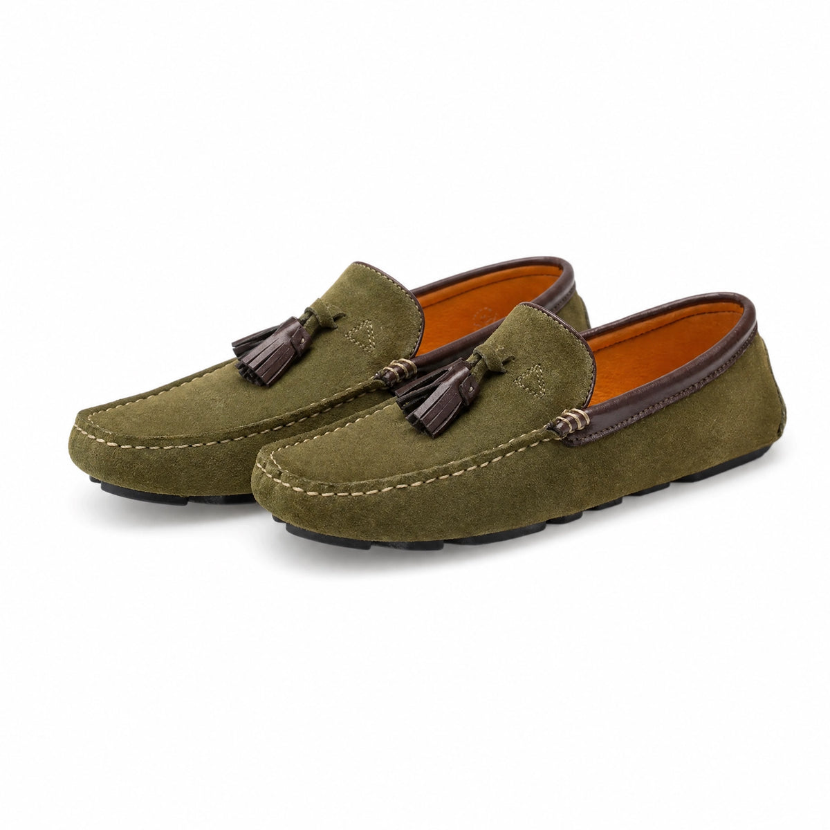 Khaki Suede Tassel Driving Loafers