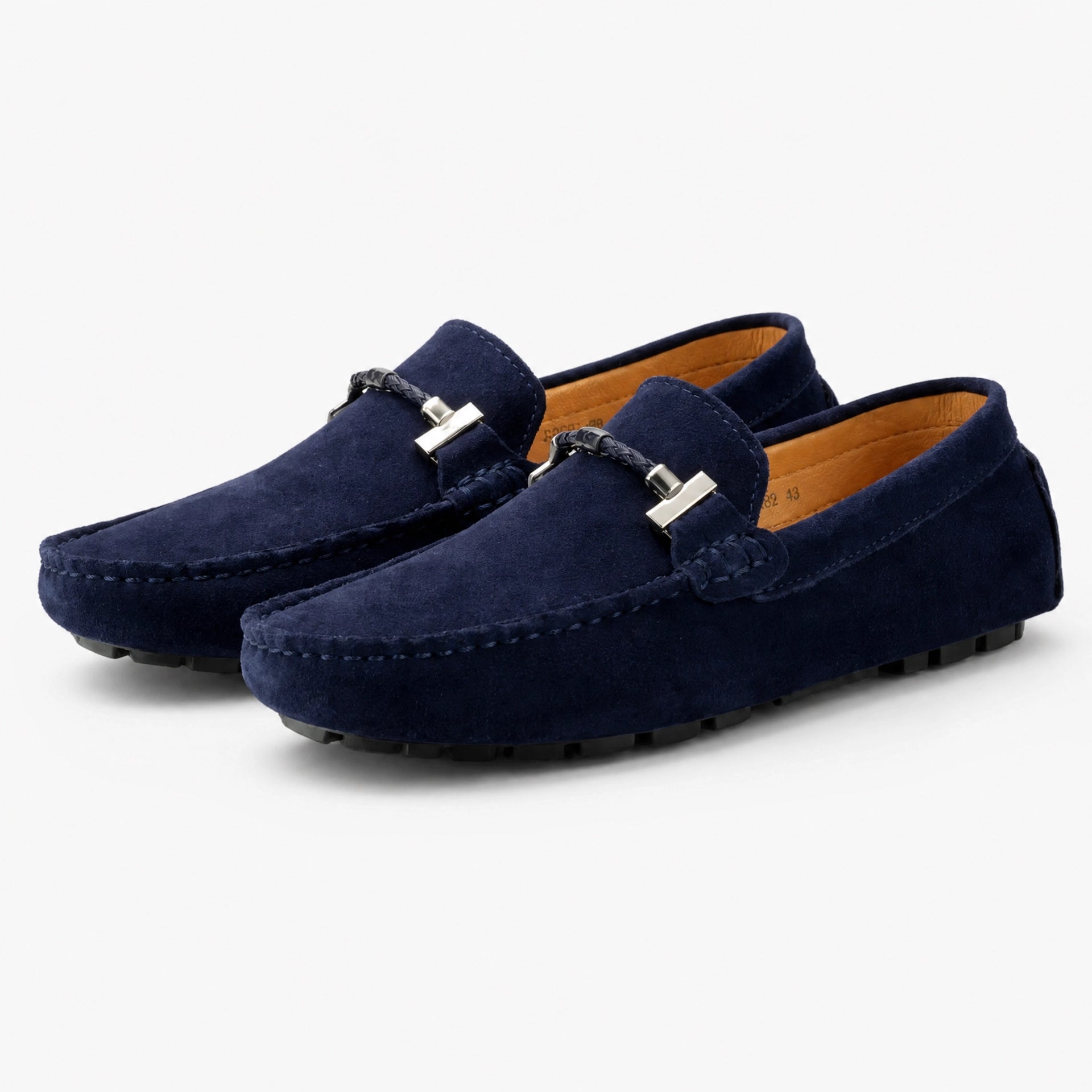 Navy Suede Chain Driving Loafers