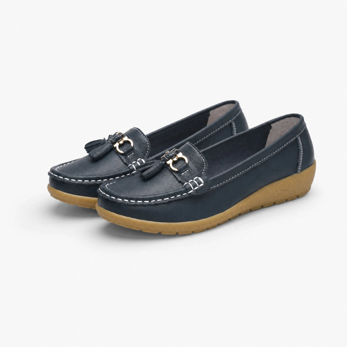 White Gold Buckle Tassel Loafers