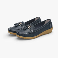 White Gold Buckle Tassel Loafers