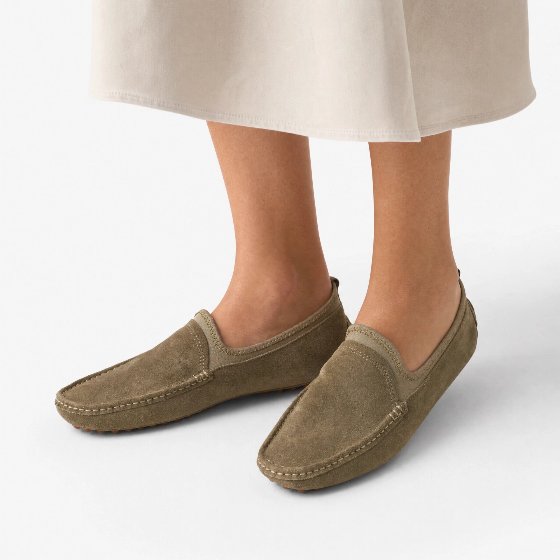 Khaki Suede Driving Loafers
