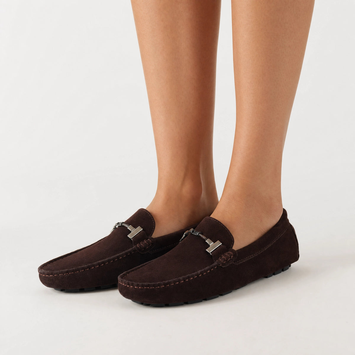Dark Brown Chain Trim Loafers