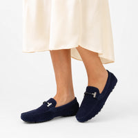 Navy Suede Chain Driving Loafers