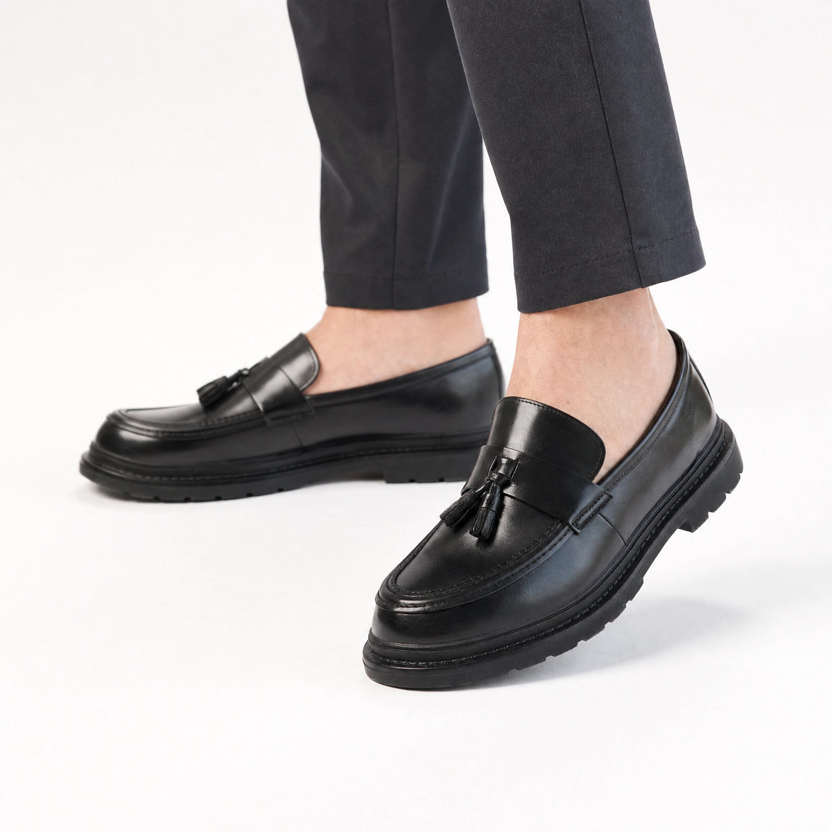 Black Patent Tassel Block Loafers