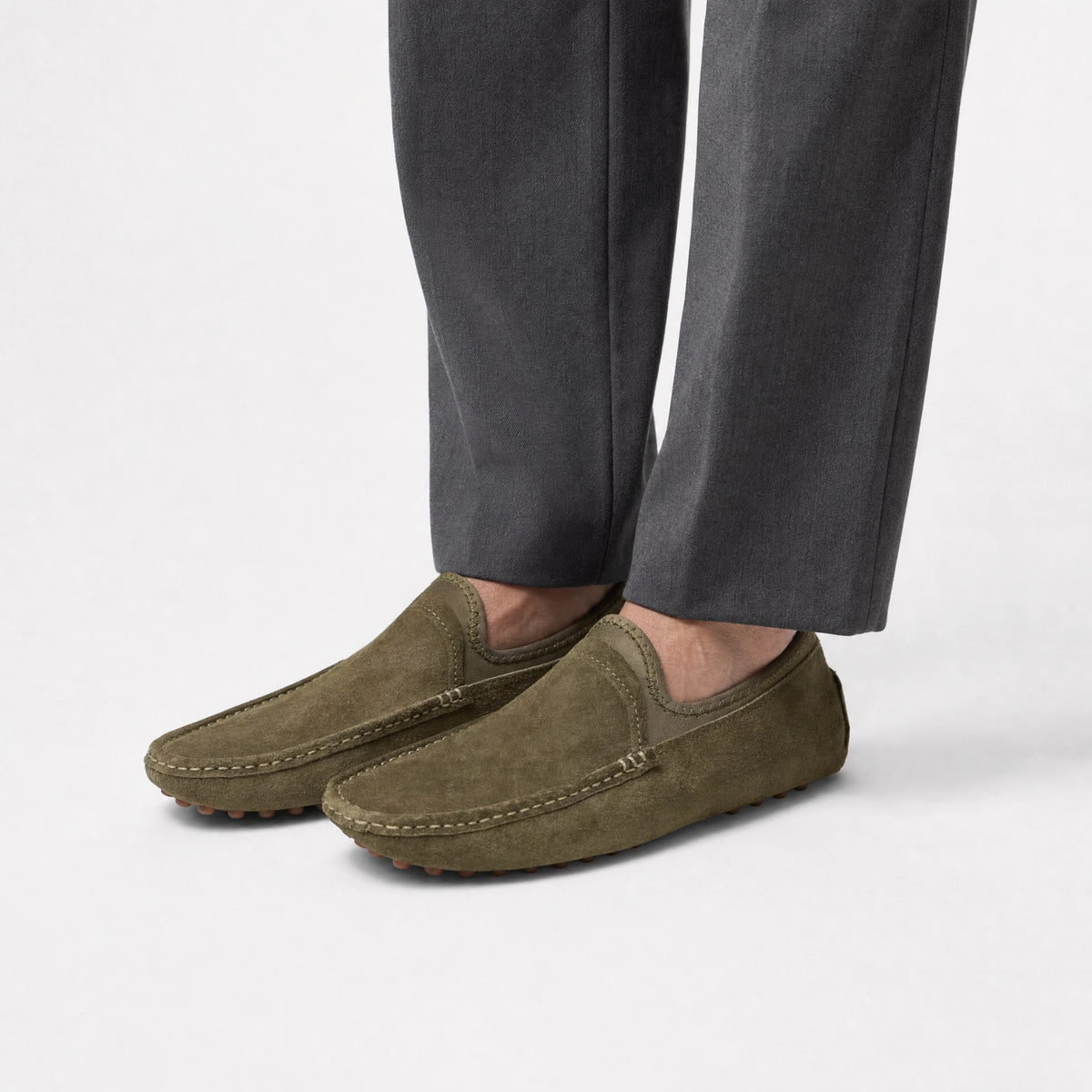 Khaki Suede Driving Loafers