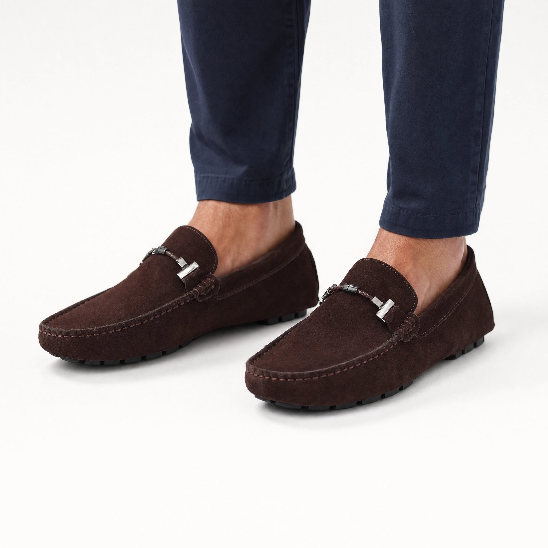 Dark Brown Chain Trim Loafers