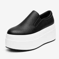 Women's Black Genuine Leather Platform Slip-On Loafers