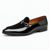 Men's Black Patent Leather Monk Loafers with Metal Bit