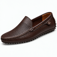 Men's Brown Leather Perforated Slip-On Driving Loafers