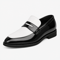 Men's Black & White Croc Pattern Mixed Leather Penny Loafers