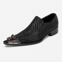 Men's Black Crocodile Textured Metal Toe Slip-On Loafers