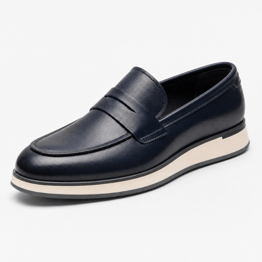Gentry Morris Navy / 5 Men's Navy Blue Genuine Leather Penny Slip-On Loafers