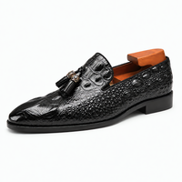 Men's Black Patent Leather Crocodile Embossed Tassel Loafers