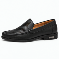 Men's Black Genuine Leather Perforated Slip-On Loafers