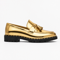 Men's Gold Leather Tassel Loafers with Lug Sole
