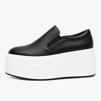 Women's Black Genuine Leather Platform Slip-On Loafers