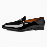 Men's Black Patent Leather Monk Loafers with Metal Bit