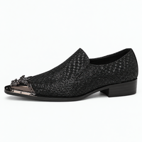 Men's Black Crocodile Textured Metal Toe Slip-On Loafers
