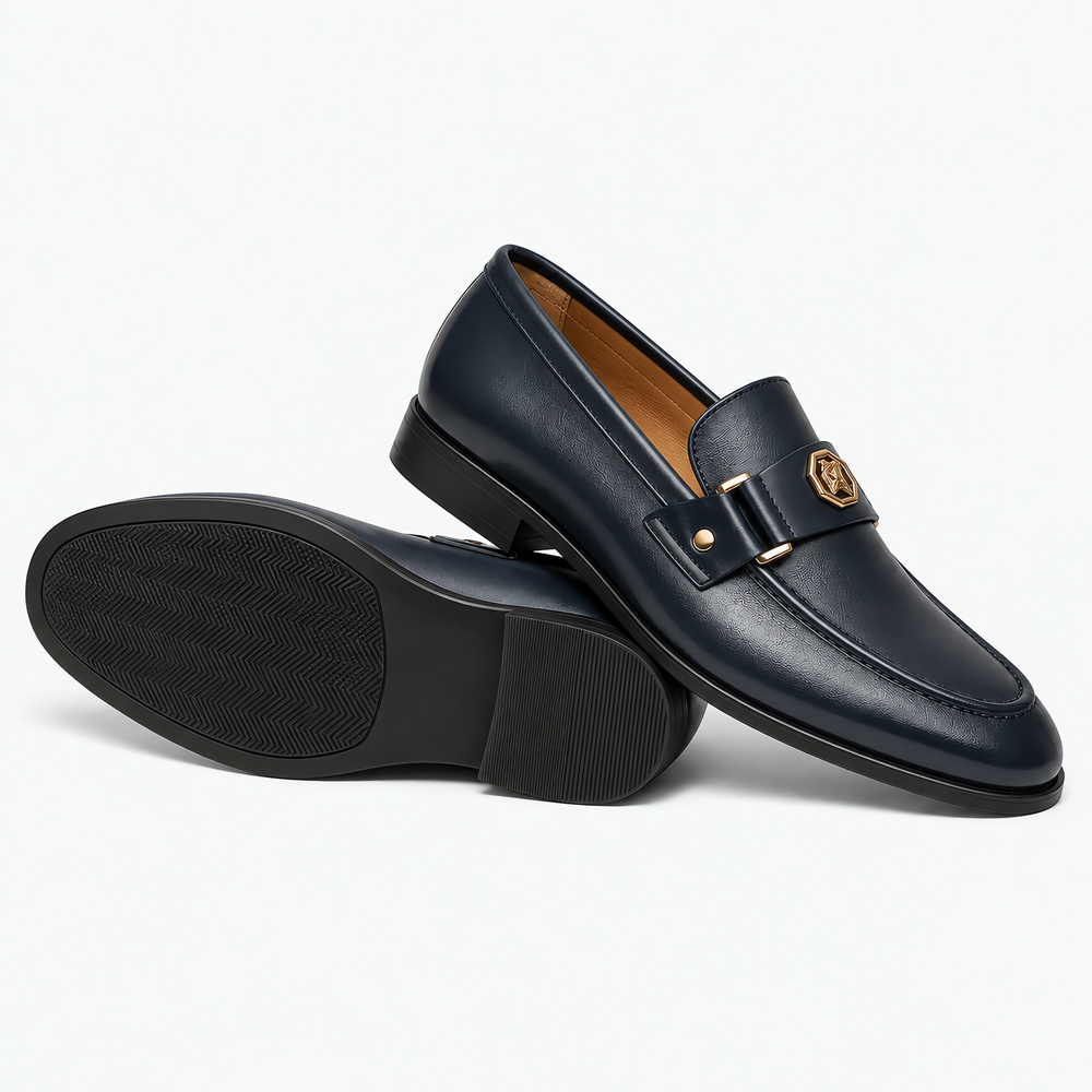 Men's Blue Leather Slip-On Driving Loafers