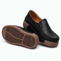 Women's Black Leather Wedge Loafers with Round Toe