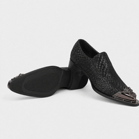 Men's Black Crocodile Textured Metal Toe Slip-On Loafers