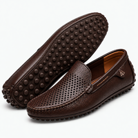 Men's Brown Leather Perforated Slip-On Driving Loafers