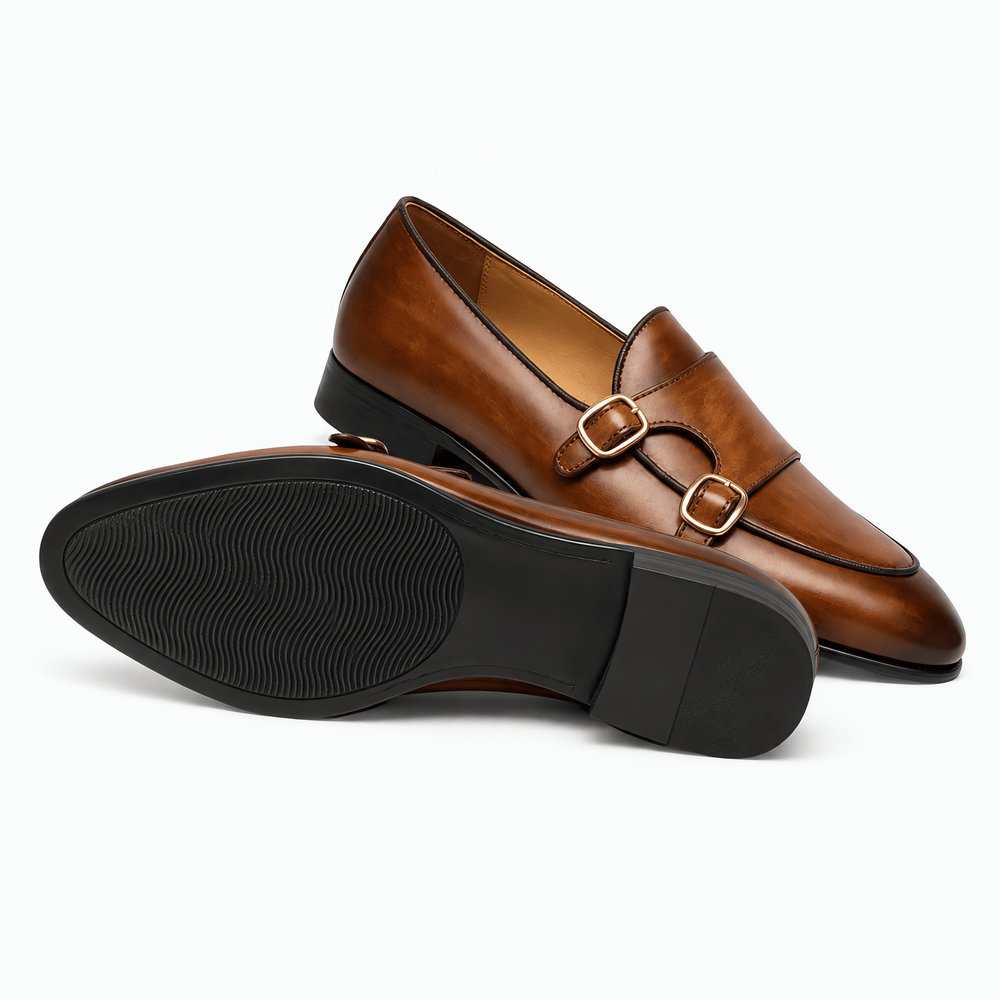 Gentry Morris Men's Handmade Brown Genuine Leather Double Monk Strap Loafers
