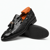 Men's Black Patent Leather Crocodile Embossed Tassel Loafers