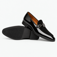 Men's Black Patent Leather Monk Loafers with Metal Bit