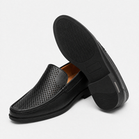 Men's Black Genuine Leather Perforated Slip-On Loafers