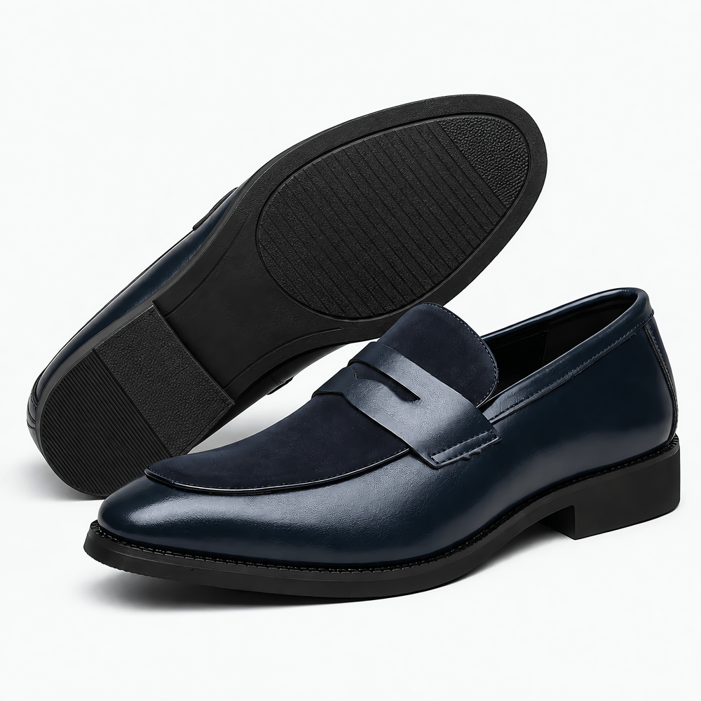 Gentry Morris Men's Navy Suede Pointed Toe Slip-On Loafers