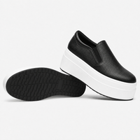 Women's Black Genuine Leather Platform Slip-On Loafers