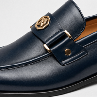 Men's Blue Leather Slip-On Driving Loafers