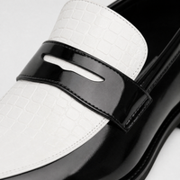 Men's Black & White Croc Pattern Mixed Leather Penny Loafers