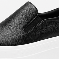 Women's Black Genuine Leather Platform Slip-On Loafers