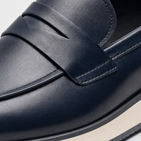 Gentry Morris Men's Navy Blue Genuine Leather Penny Slip-On Loafers