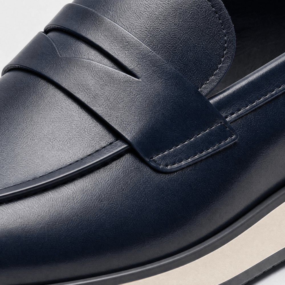 Gentry Morris Men's Navy Blue Genuine Leather Penny Slip-On Loafers