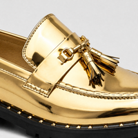Men's Gold Leather Tassel Loafers with Lug Sole