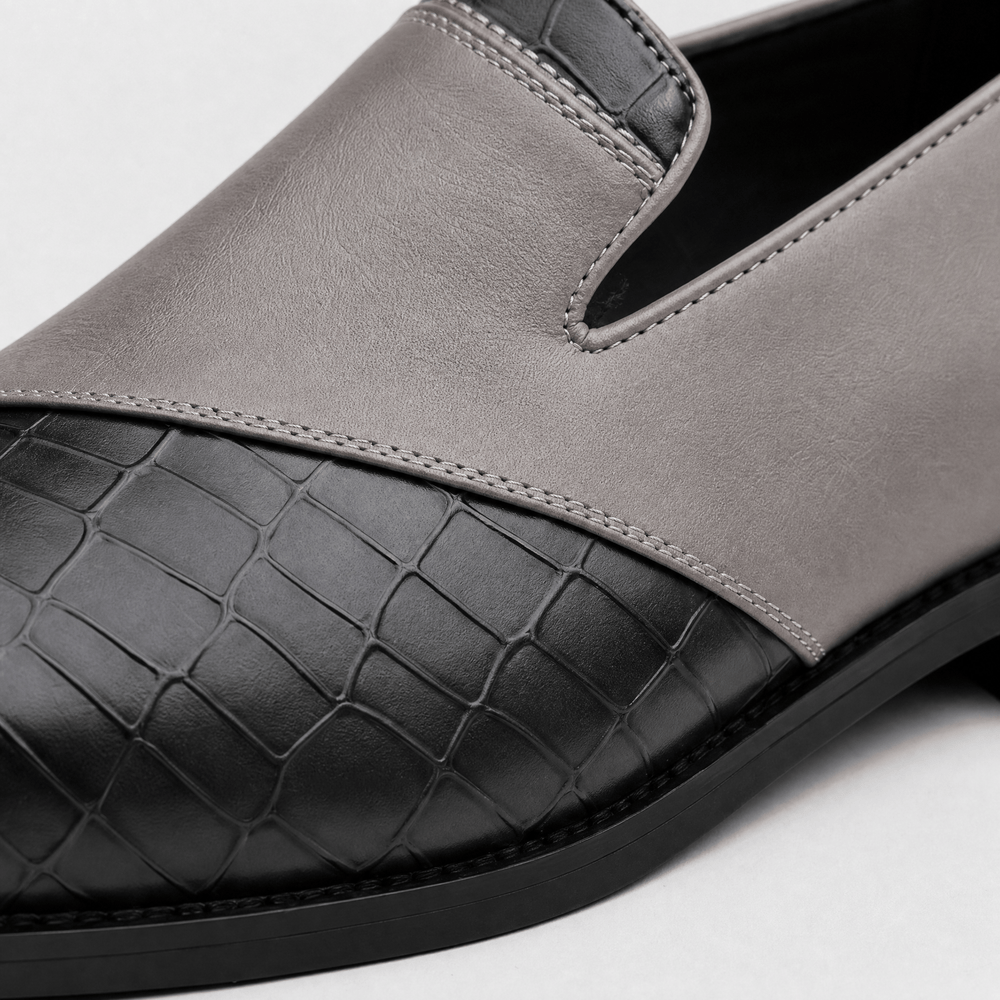 Gentry Morris Men's Grey & Black Crocodile-Embossed Leather Slip-On Loafers